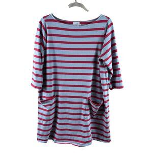 The Nines by Hatch Striped 3/4 Sleeve Maternity Tunic Top Medium Red Light Blue